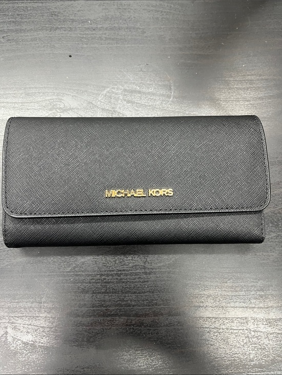 Michael Kors Handbags - Michael Kors Black Leather Continental Wallet with Gold Logo